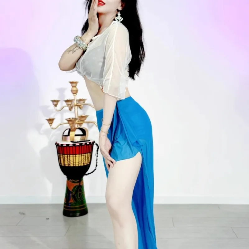 ที่กําหนดเอง Swegal Belly Dance ชุดฝึกเครื่องแต่งกาย Oriental Dance Elegant ตาข่ายลูกไม้กางเกงขากว้างชุด Top