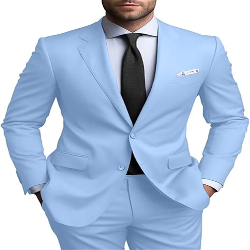 

2 Pieces Blue Men's Groom Tuxedos Shawl Lapel One Button Blazer Black Pants Business Tuxedo Formal Suit for Men Jacket Trousers