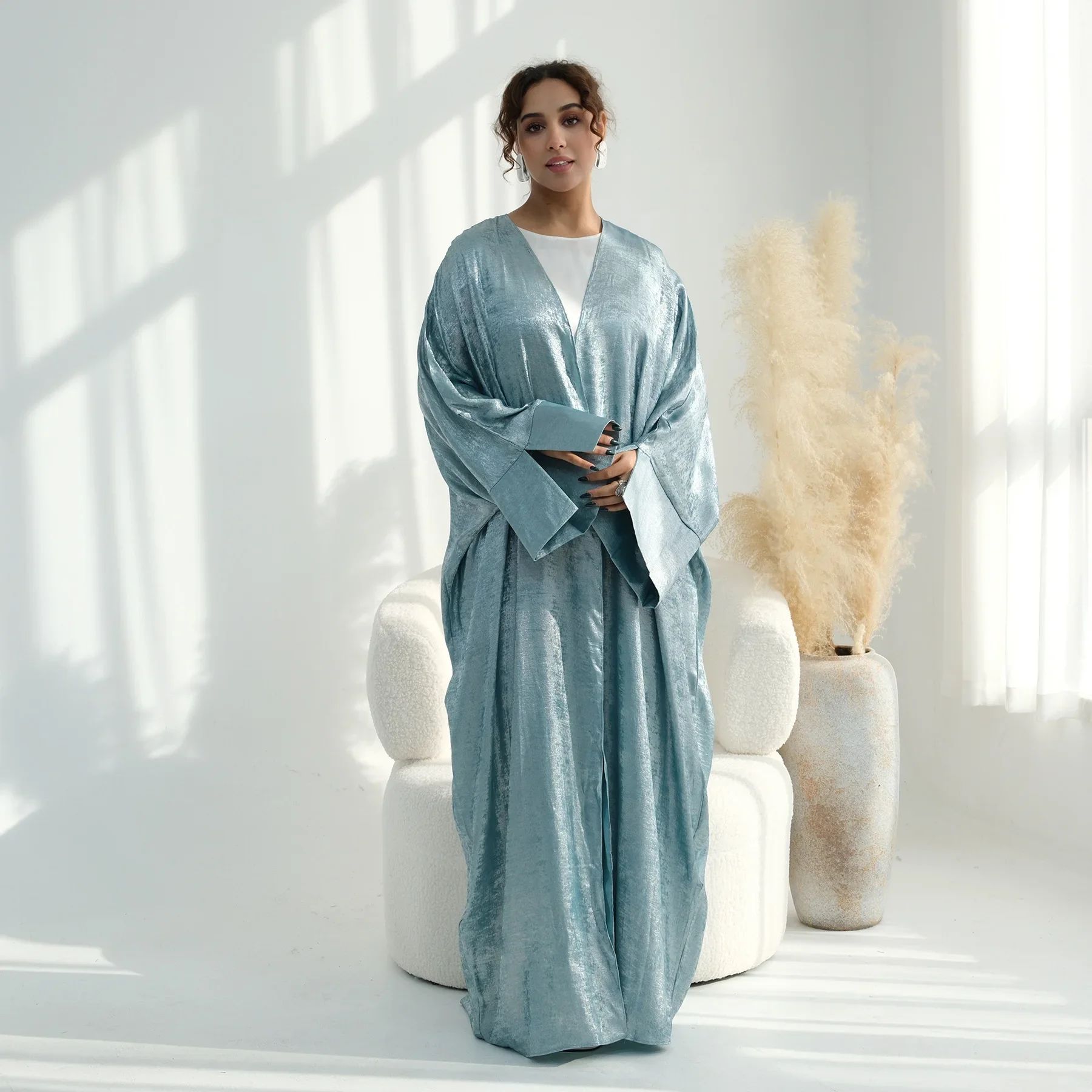 Glitter Kimono Cardigan Modest Muslim Dress Women Dubai Abaya Ramadan Eid Djellaba Kebaya Islam Clothing Jalabiya Kaftan Robe