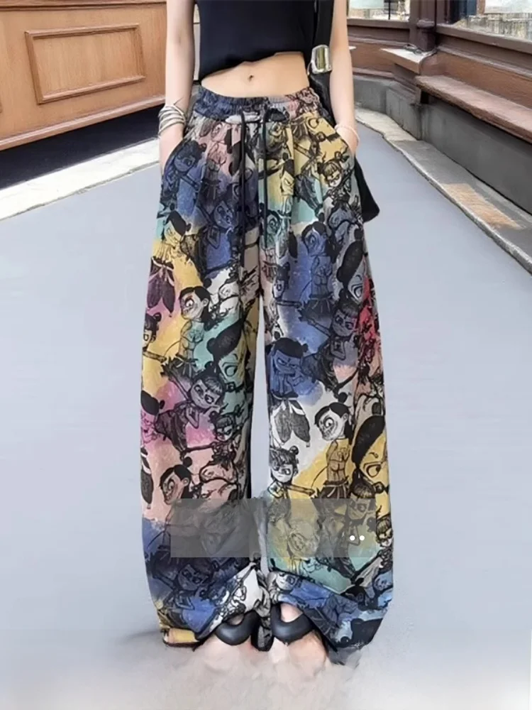 Women's Loose Wide Leg Straight Leg Pants Thin Gradient Print Dyed High Waist Trousers Commute Style Casual Fashion