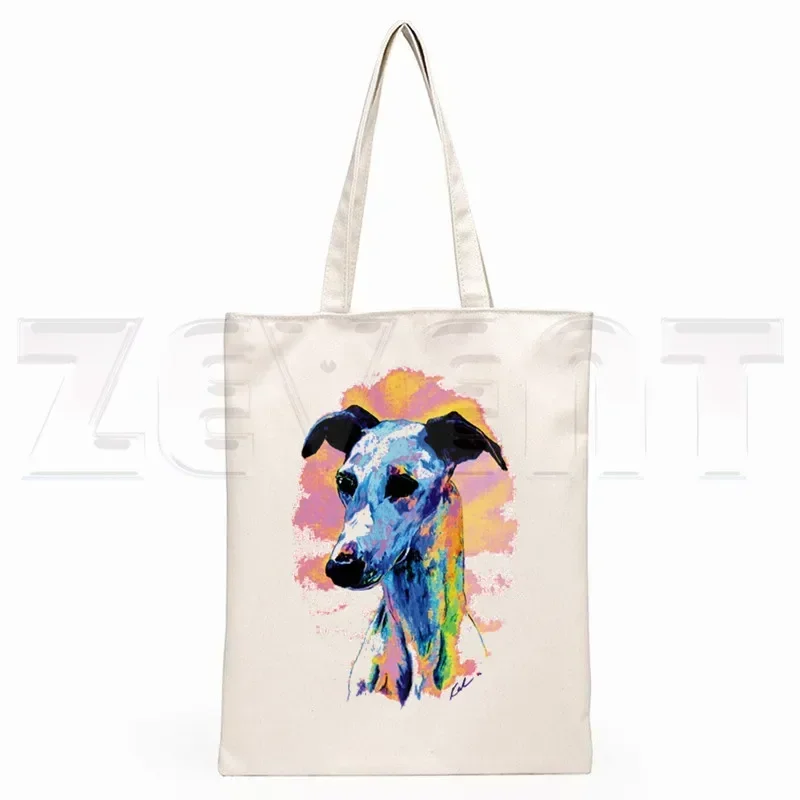 Greyhound Dog Fashion Canvas Bag Women Girls Simple Large Capacity Storage Handbag Shoulder Bag Tote Reusable Student Bookbag