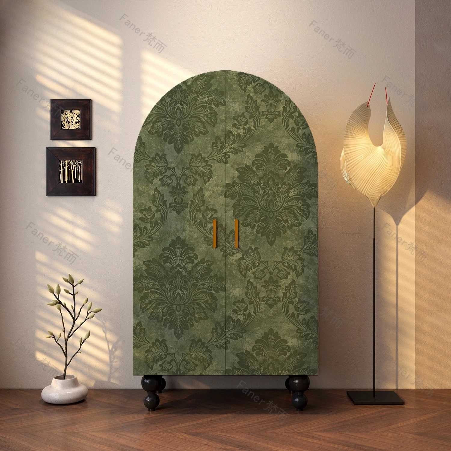

French flower solid wood corner wardrobe bedroom household integrated storage cabinet against the wall vertical