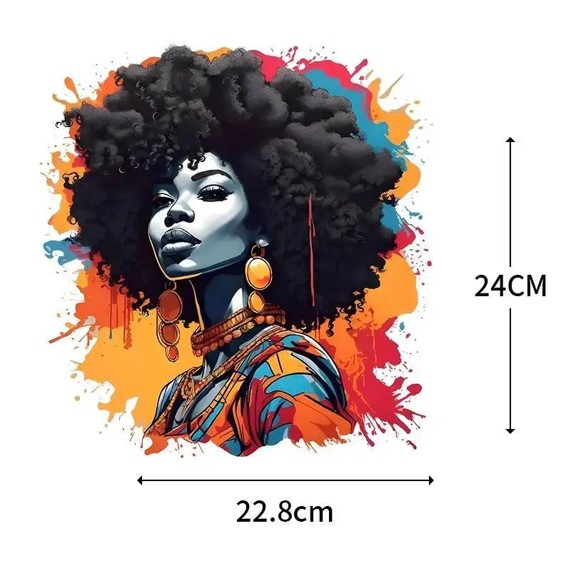 Fashionable Black Girl Heat Transfer Printed Stickers DIY Women\'s T-shirt Sweatshirt Decoration Heat Transfer Personalized Print