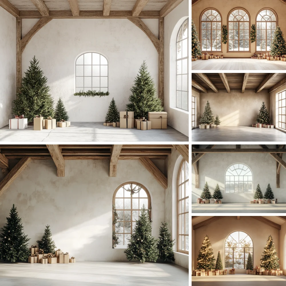 

Fireplace White House Inside Backdrops Kids Adult Photography Props Windows Xmas Trees Backgrounds