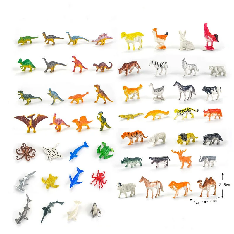 60Pcs Mini Simulation Animal Set Solid Wild Animal Lion Shark Ancient Dinosaur Model Toy Classic Confrontation Game Kids Gifts