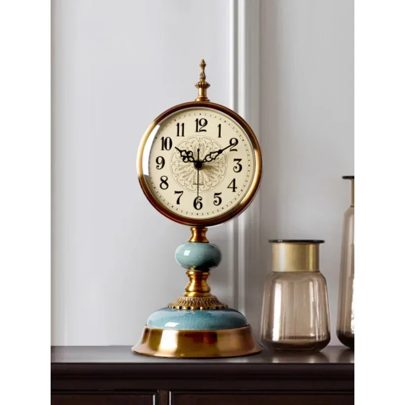 

European Retro Table Clock Living Room Household Desk Clock Ornaments High-end Clocks American Light Luxury Pendulum Clocks