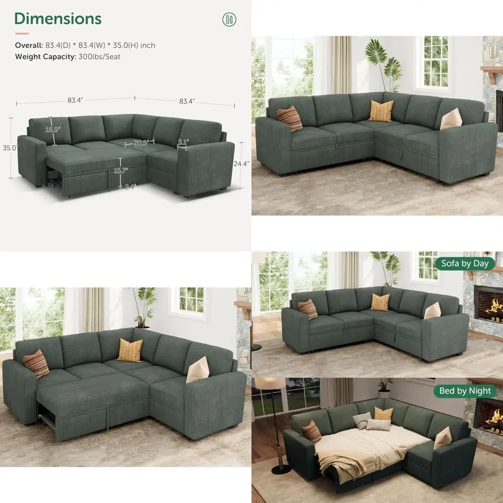 

Зеленый угловой диван-секционный гарнитур с местом для хранения и выдвижной кроватью