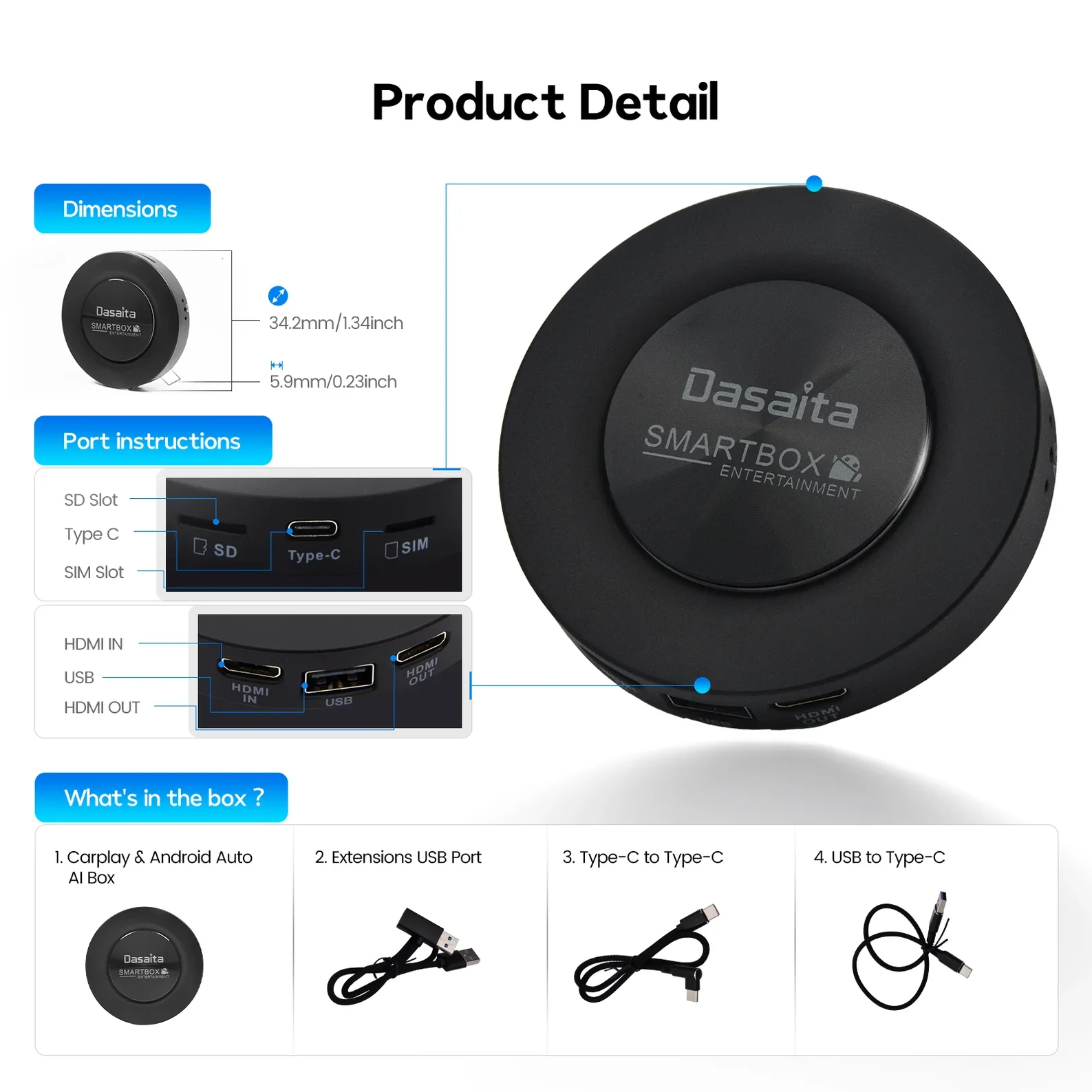 กล่อง CarPlay Ai Box รุ่น STLFDasaita ความจุ 8GB+128GB กล่อง CarSmart ระบบ Android 13 รองรับ Wireless Apple และ Android Auto อะแดปเตอร์ CarPlay กล่อง Ai Box ระบบ Android 13 สำหรับ Carplay