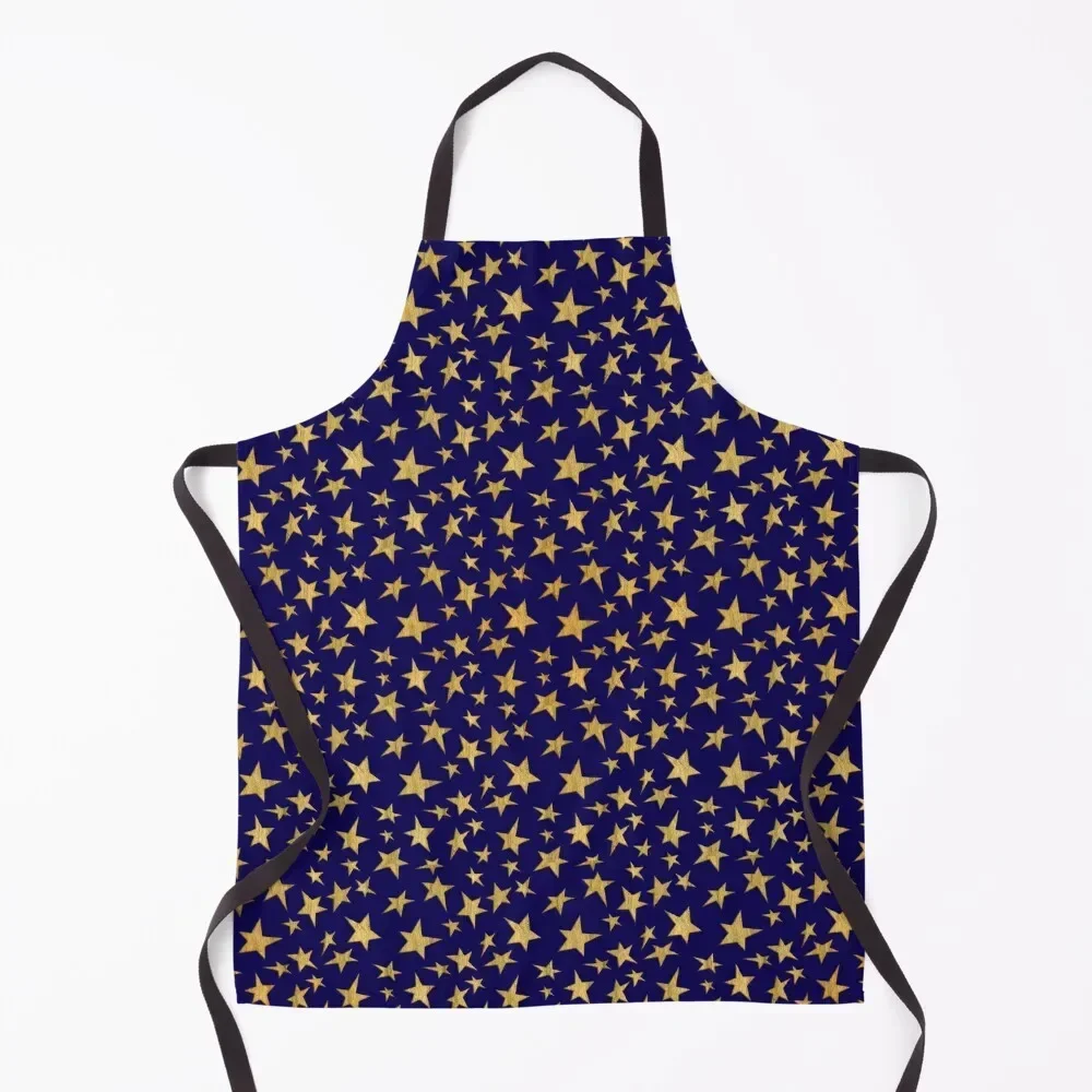 

Starry Sky - Christmas Golden Stars pattern Apron Woman Kitchens bib For Girl Apron