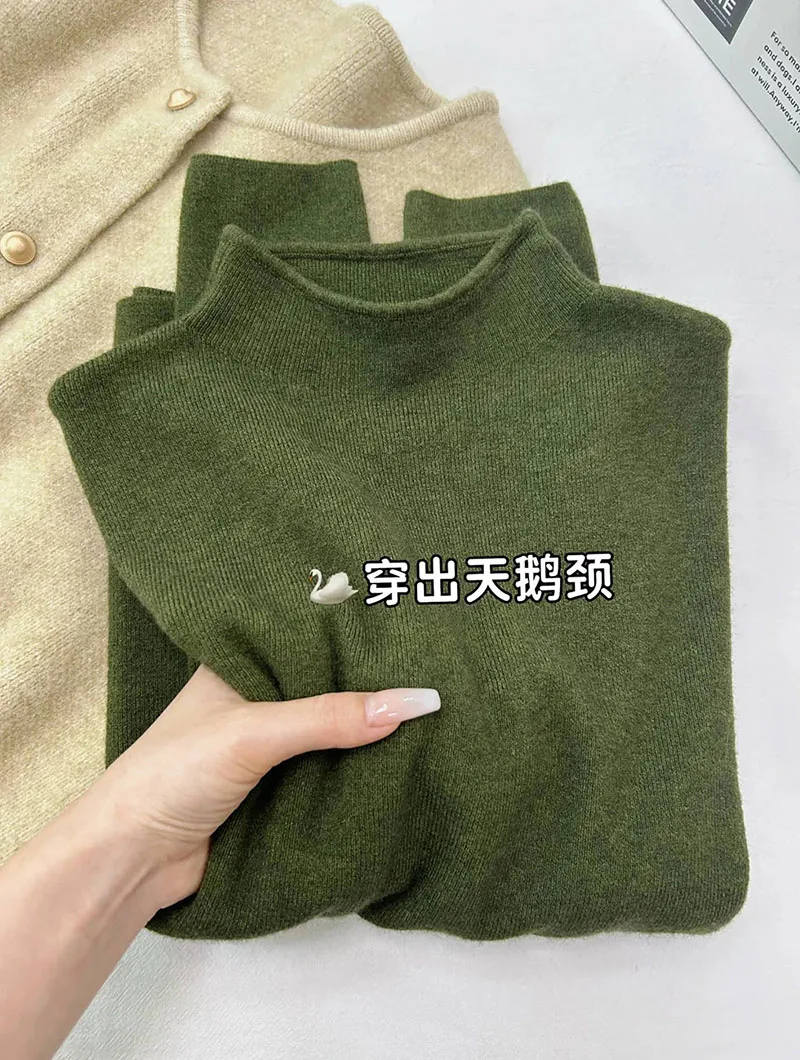 Damen Halbrollkragen-Strickpullover Weicher Slim-Fit Langarm-Unterziehpullover Einfarbig Lässiger Herbst-Winter Basis-Pullover – Detail 14