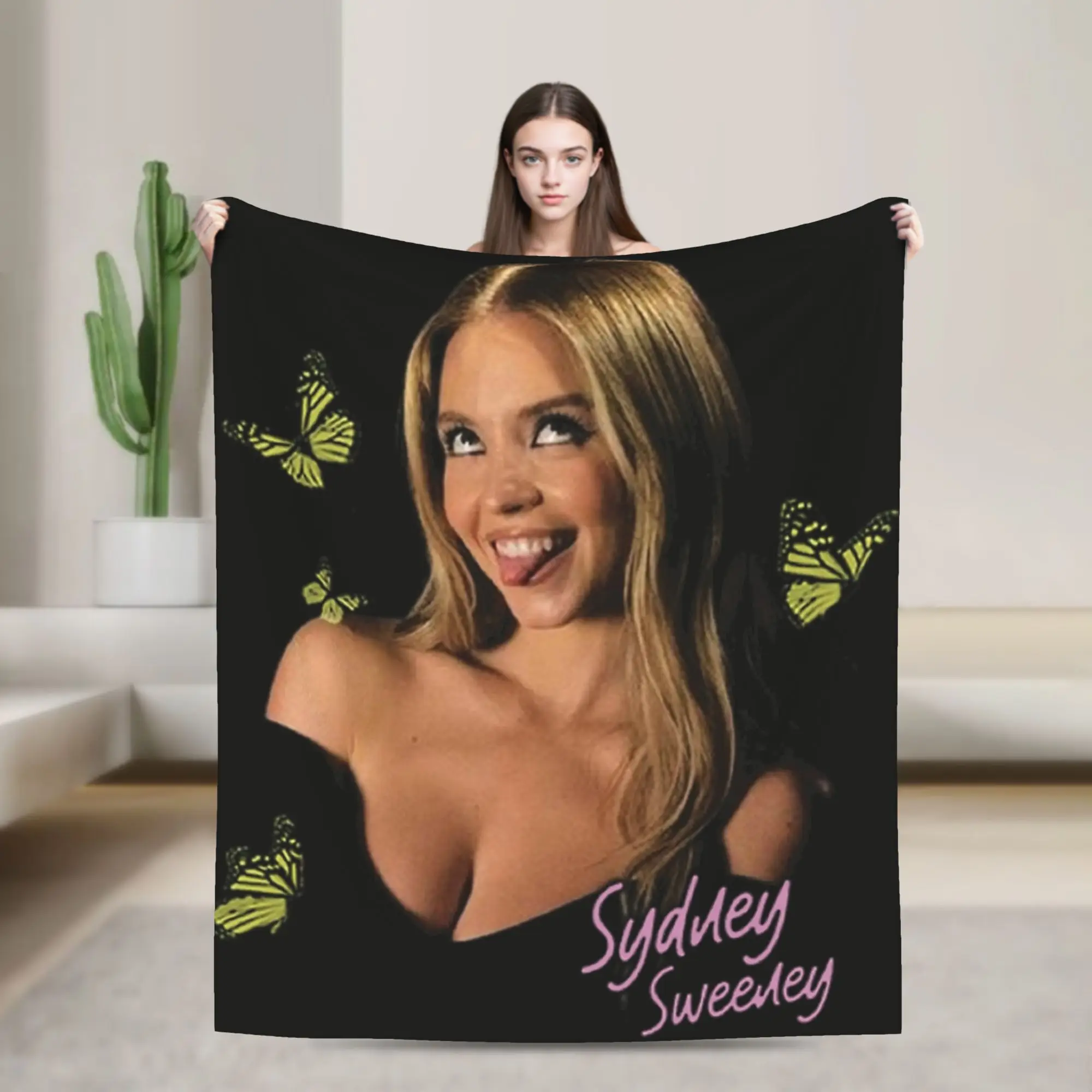 Одеяло Sydney Sweeney American Actress, теплое мягкое плюшевое одеяло для гостиной, пикника, фланелевое покрывало, покрывало на кровать