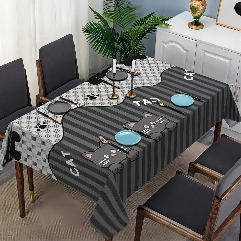 1 Stück rechteckige Tischdecke in verschiedenen Größen – Polyester-Tischdecke – Katzenmuster – geeignet für Restaurantszyc