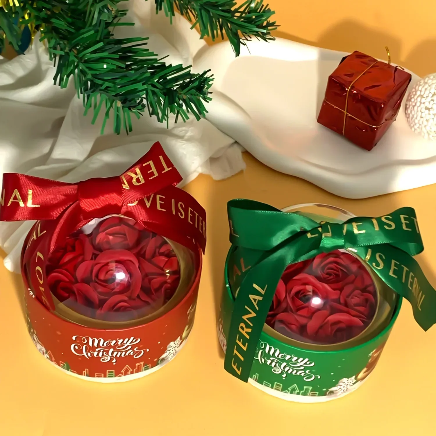 Christmas Rose Hug Bucket Chocolate Candy Gift Boxes Hemisphere Round Rose Flower Packaging Box Xmas New Year Gifts Supplies