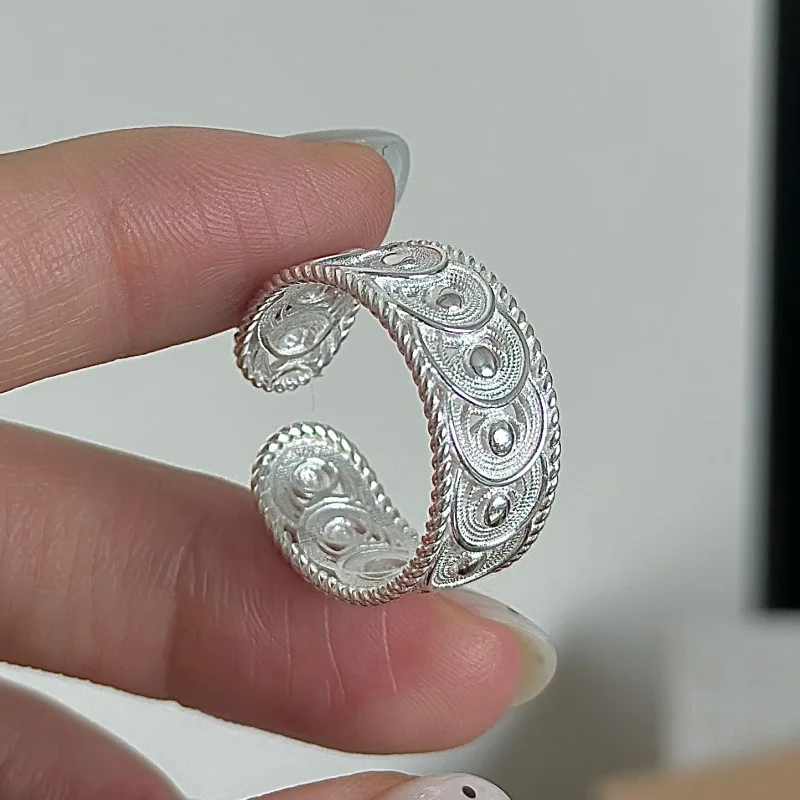 925 Silver Lace Ring Vintage Korean Style Minimalist Stacking Wholesale Jewelry Gift for Women 4