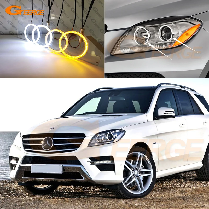 For Mercedes Benz M Class W166 ML 2011 2012 2013 2014 Ultra Bright A/W Switchback DRL Turn Signal LED Angel Eyes Kit Halo Rings