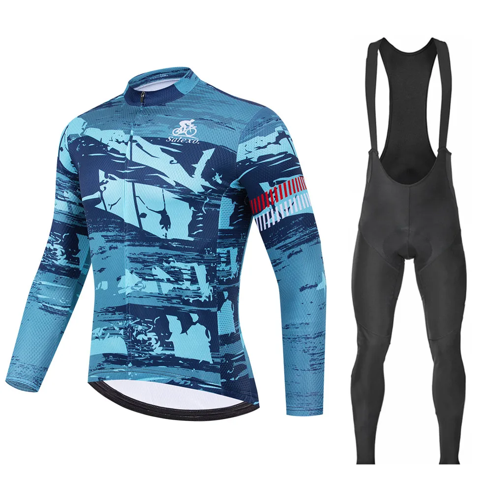 

2025 Spring autumn team long sleeve cycling jersey set Ropa Ciclismo breathable racing bike clothing MTB Bike 19D gel pad