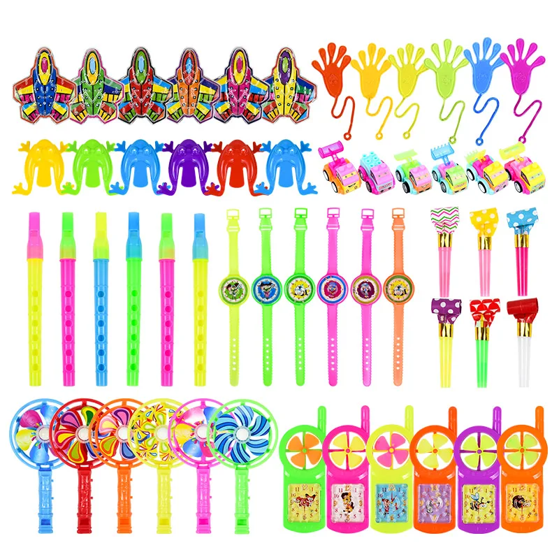 54pcs Colorful Nostalgic Toys Mobile Phones Airplanes Cars Fans Whistles Watches Model Palms Sticky Music Toy Birthday Gift Pack