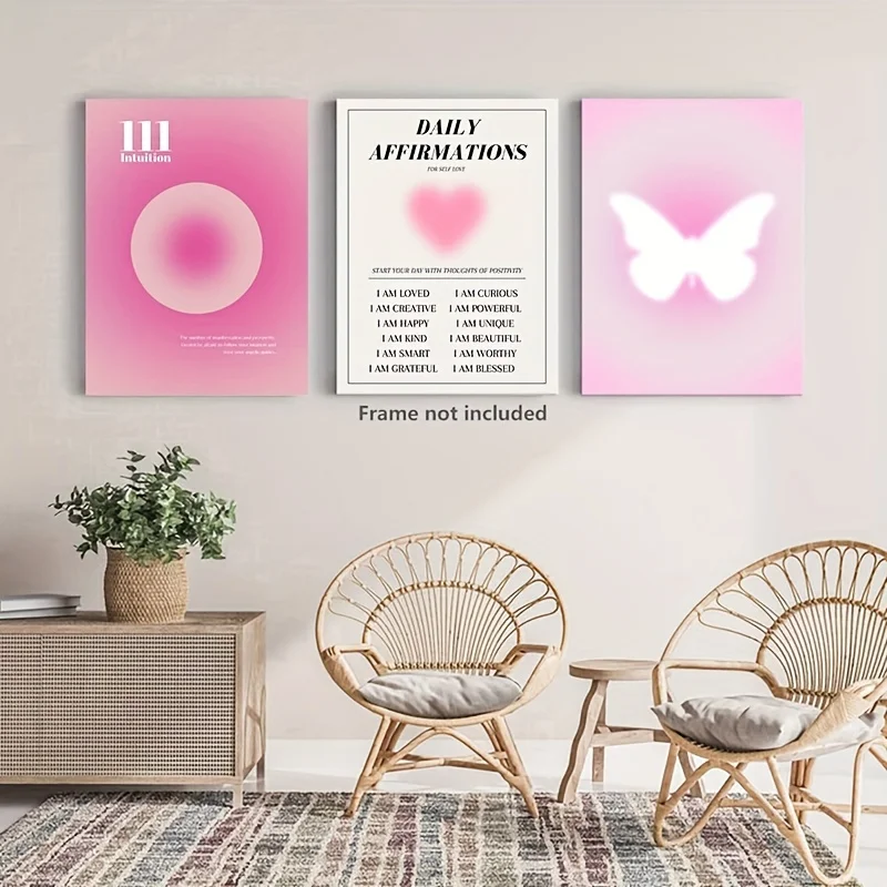 3pcs Nordic Pink Gradient Butterfly Canvas Wall Art Paintings Minimalistic Artwork Prints And Posters Pink Heart Pictures