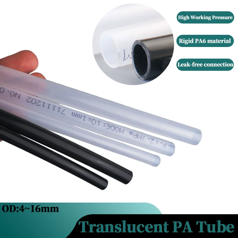 

1~10M OD 4mm 6mm 8mm 10mm 12mm 14mm 16mm Black/Translucent High Pressure Air Compressor Pipe PA6 Nylon Pneumatic Hose Rigid