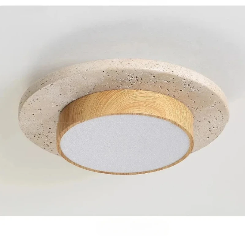 Stenen plafondlamp Ronde plafondlampen D22cm LED28w Wabi Sabi Retro Walnoot/Hout voor balkon Gangen Woonkamer Binnenverlichting - afbeelding 2