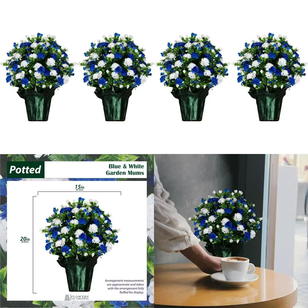 

Weighted Artificial Pot Bouquets, 18-20 Tall, Fade-Resistant, Ideal for Home, Office, or Memorials - Set of 2 in Blue & White Ch