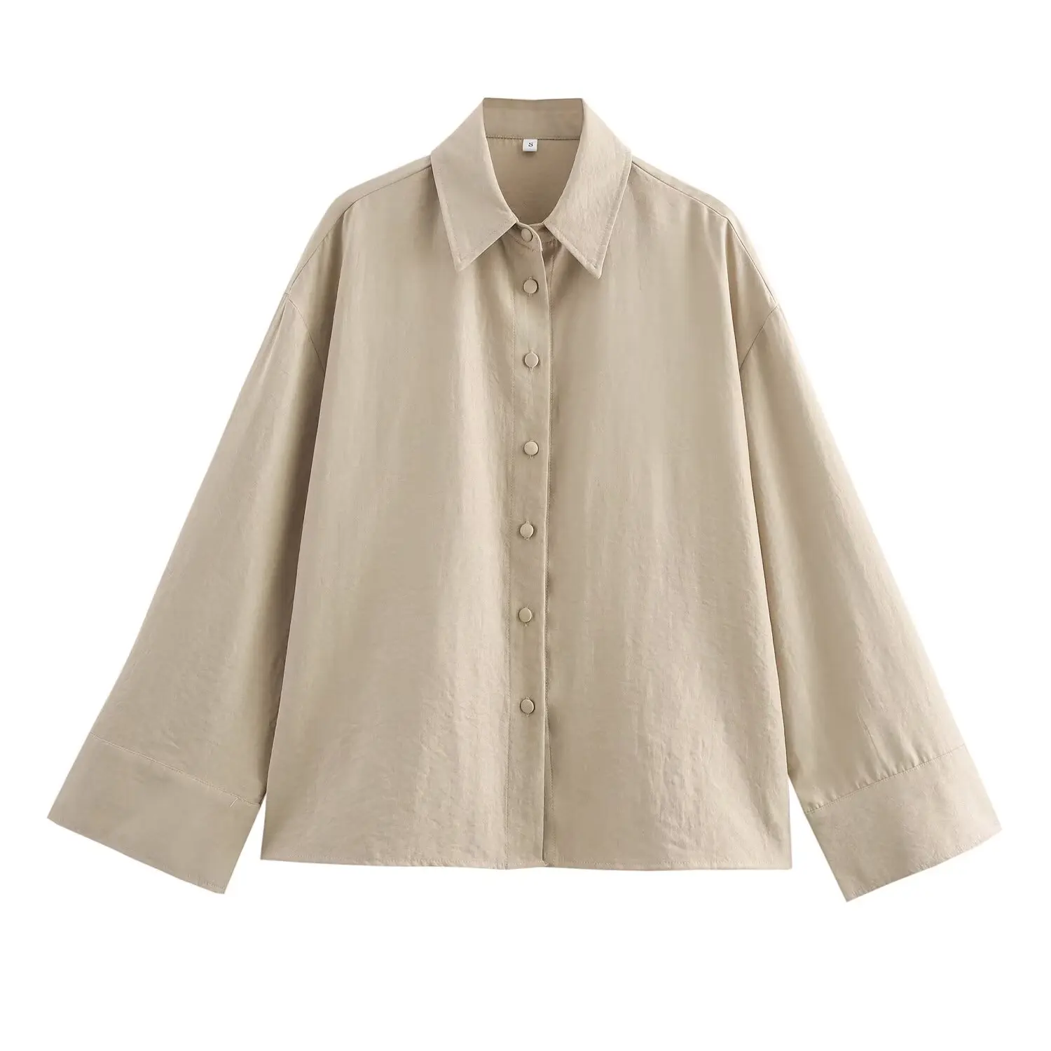 Tangada 2025 여성용 카키 셔츠 버튼 플레어 긴팔 오버사이즈 블라우스 탑, 4M0160