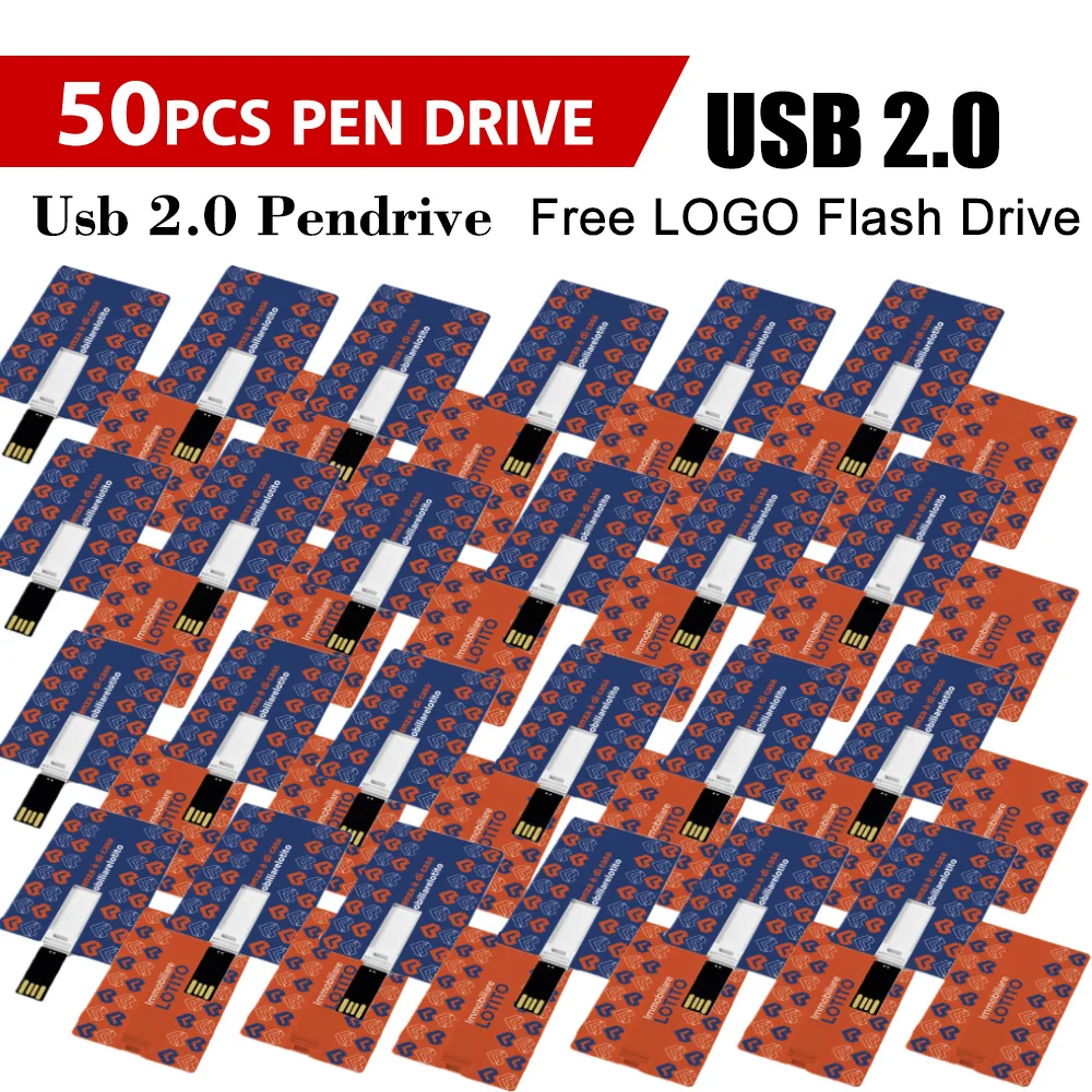 50pcs Credit Bank Card Pen Drive 32GB 64GB Usb 2.0 Flash Drive Creative Gifts 16GB 8GB Free Personalized Logo Memory Stick