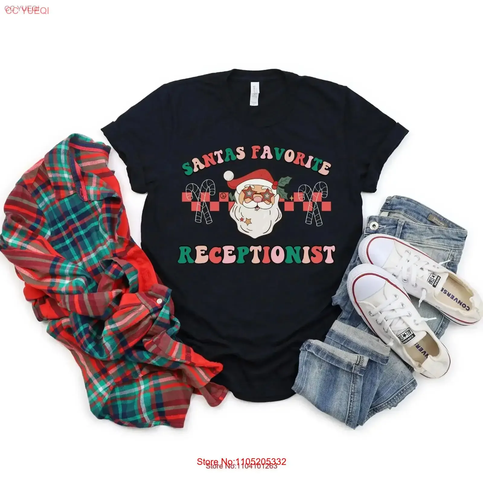 Santas Favorite ReceptionisT T Shirt Christmas Reception Holiday Retro Santa Front Desk Crew vintage Washed streetwear graphic