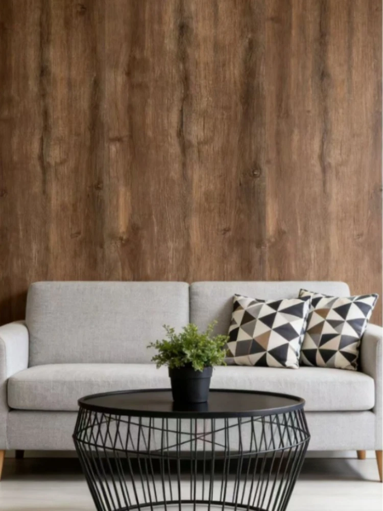 Wallpaper Self-adhesive Wall Sticker Brown Imitation Wood Grain Waterproof and Oil Resistant Self-adhesive Background Wall