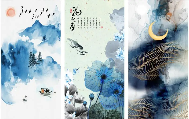 

MT3018 Chinese Style sea view fishing boat swallow Print Art Canvas Poster For Living Room Decor Home Wall Picture