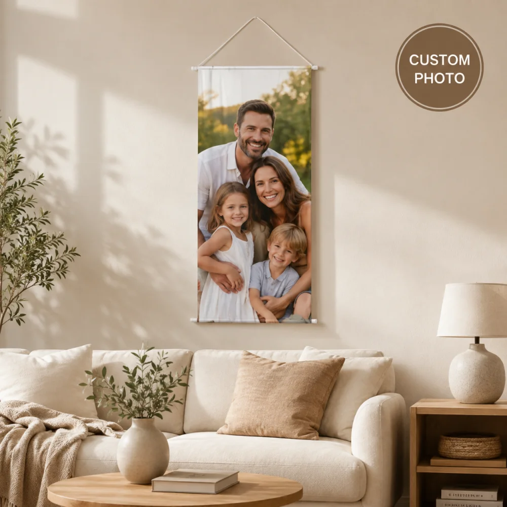 1Pc Custom Photo Hanging Banner Personalized Picture Wall Flag Double Rod Tapestry Home Living Room Decor, Exclusive Gift