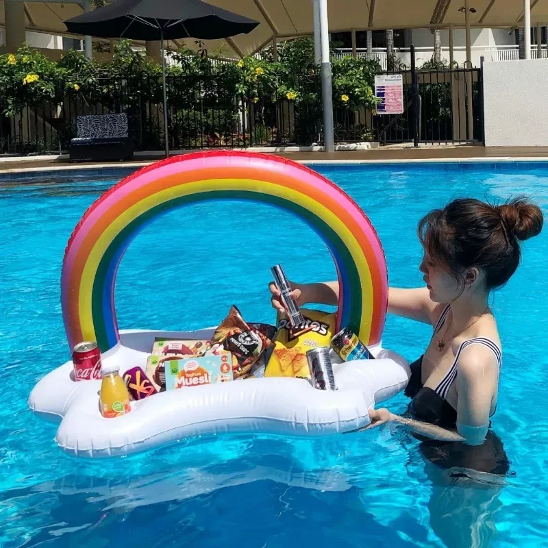 

Summer Outdoor Inflatable Toy Rainbow Cloud Floating Water Drink Bar Summer Pool Party Play Beverage Cup Holder Water Toy