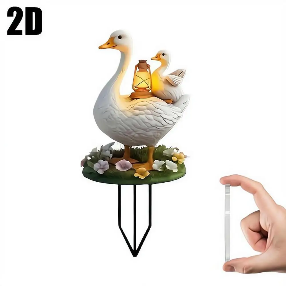 Solar Duck Garden Statue With Lantern, Resin Goose Family Figurine LED Light Waterproof Outdoor Home Decor