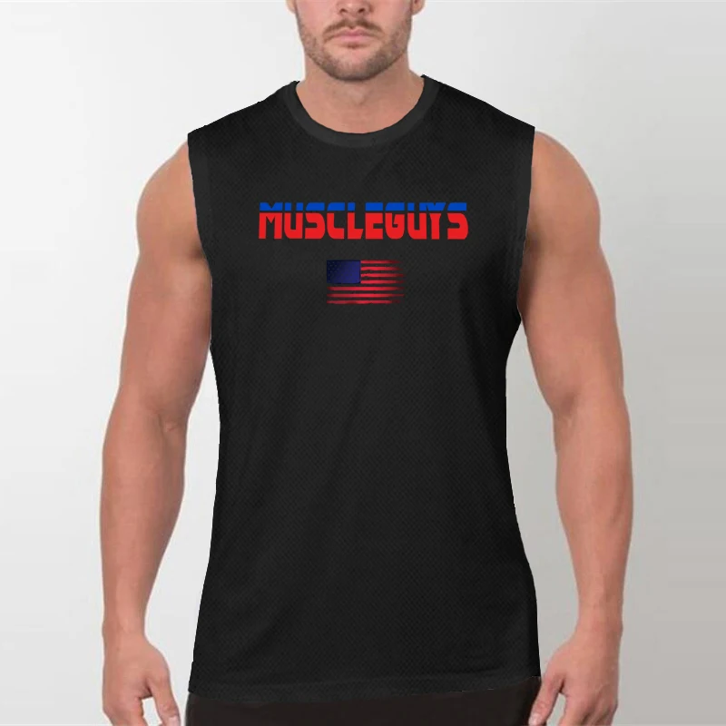 Men's 100% Polyester Running Vest Quick-drying Mesh Sleeveless Top Breathable Sports Top Gym Training Fitness Sports Vest.