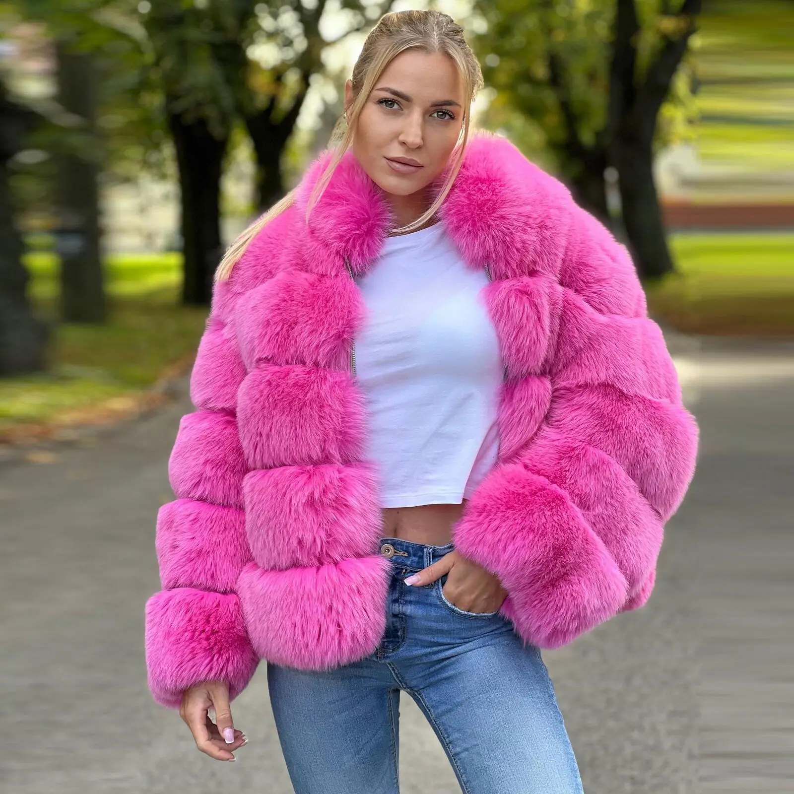 

Genuine Thicken Fox Fur Coat Women Winter Warm Fashion Outertwear Luxury Natural Real Fur Jacket Lady Casual Tops