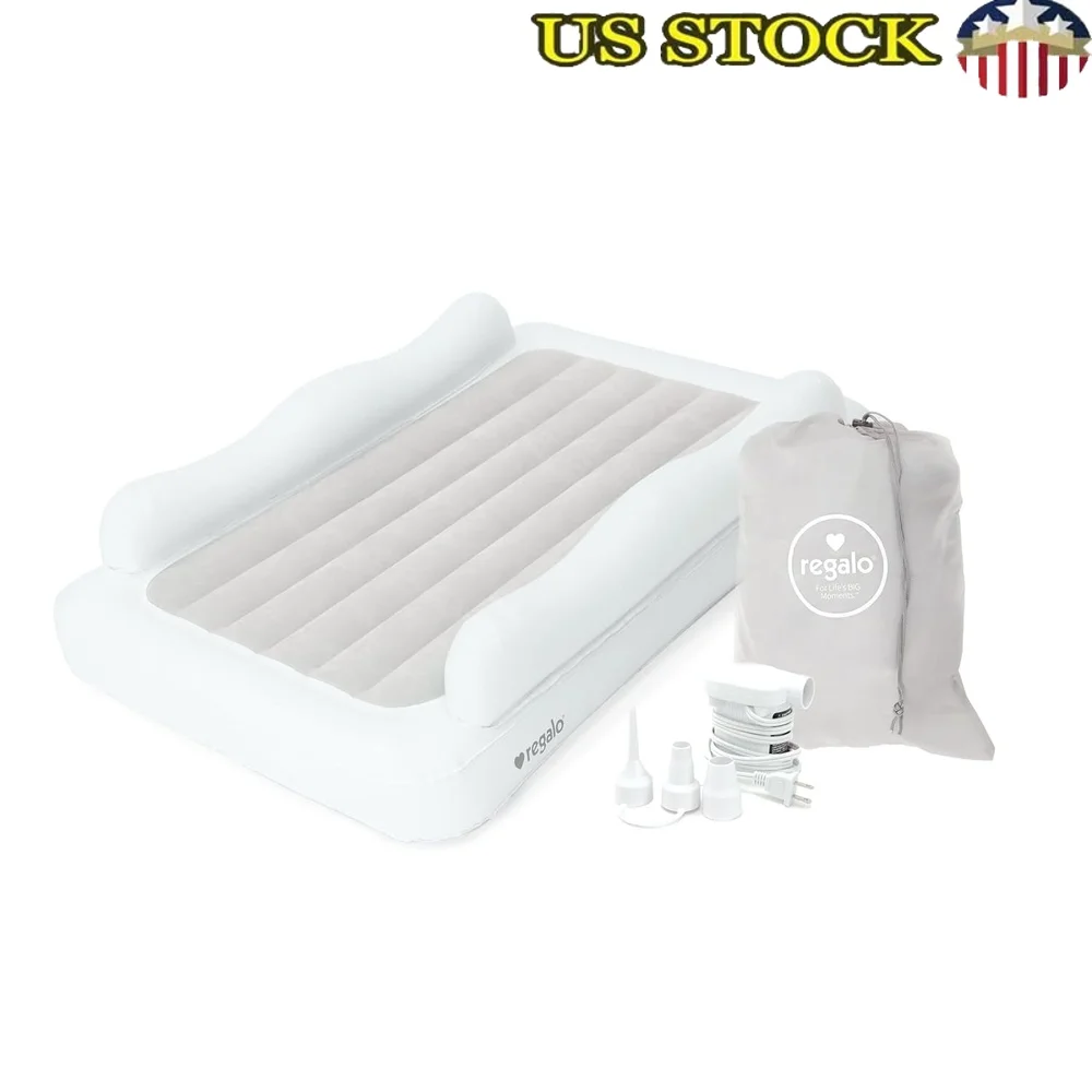 

Inflatable Toddler Bed with 2-Sided Safety Bumpers Air Pump Carry Bag Portable Travel Mattress Ages 2-5 Years