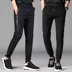 Men Trousers Solid Color Drawstring Elastic Waist Men Ankle Tied Casual Spring Trousers Daily Wear