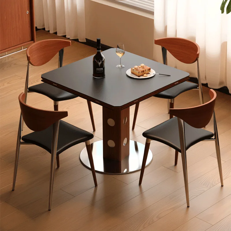 Solid wood Bauhaus medieval style functional dining table household small apartment light luxury rock slab berg square folding