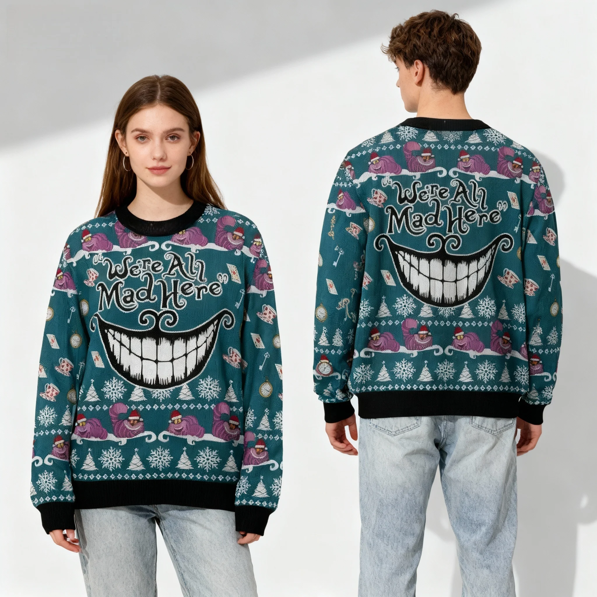 

Disney Чеширский кот, мозг, рождественская вечеринка, милая крутая женская толстовка большого размера для взрослых и детей, осенне-зимняя толстовка с круглым вырезом