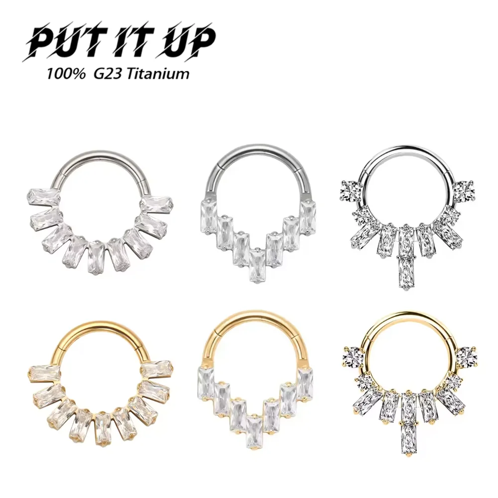 

PUTITUP Official F136 Titanium Low Luxury 16G Cubic Zircon Earrings Ear Bone Hinged Septum Ring Fashion Body Piercing Jewellery
