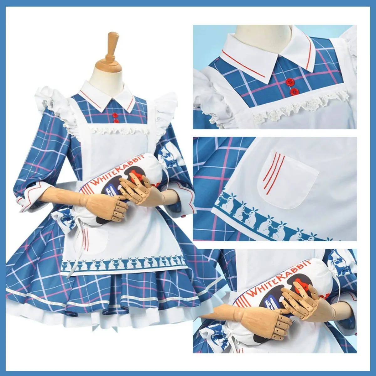 Game Arknights Amiya Cosplay Costume Caster White Rabbit Creamy Candy Blue White Lolita Skirt Wig Ear Woman Cute Christmas Suit view 4