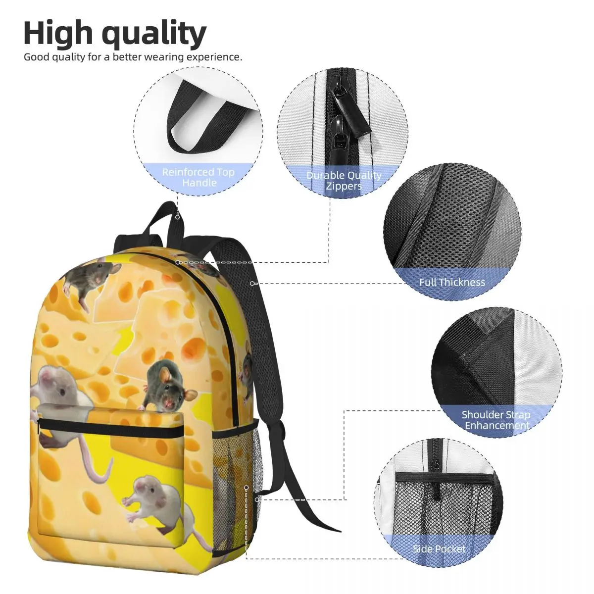 Rats Mouse Animal Cheese Backpack Boys Girls BookBag Kids School Bag Laptop Shoulder Bags for Men Women
