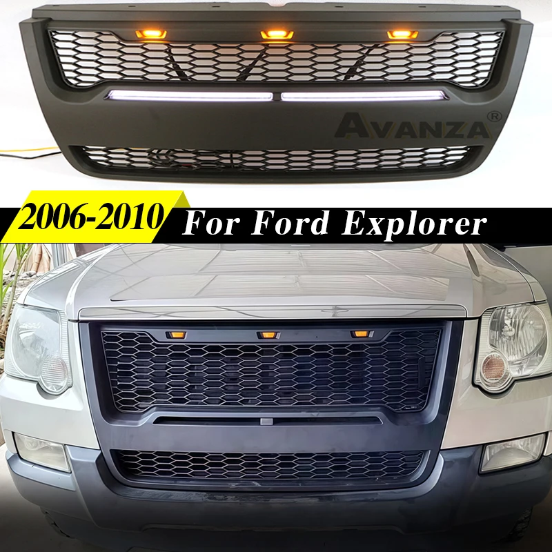 

Front Grille W/Light Bar Fits For Ford Explorer 2006-2010 Radiator Grille