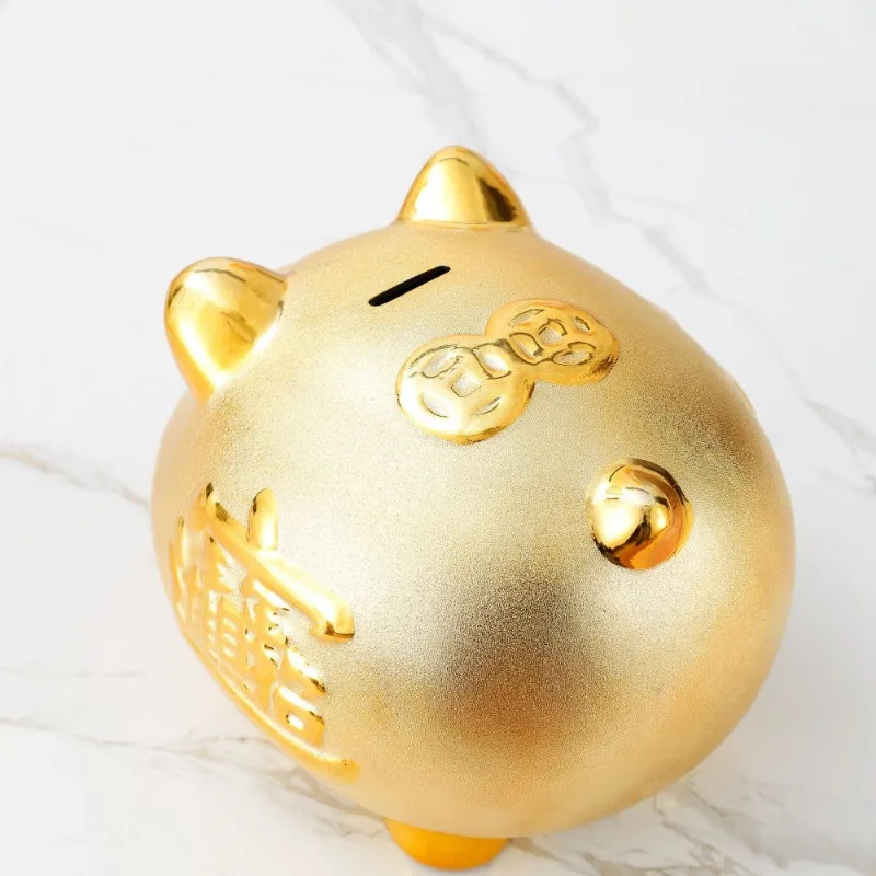 Creative Gold Plated Ceramic Pig Piggy Bank Modern Kids Golden Pig
