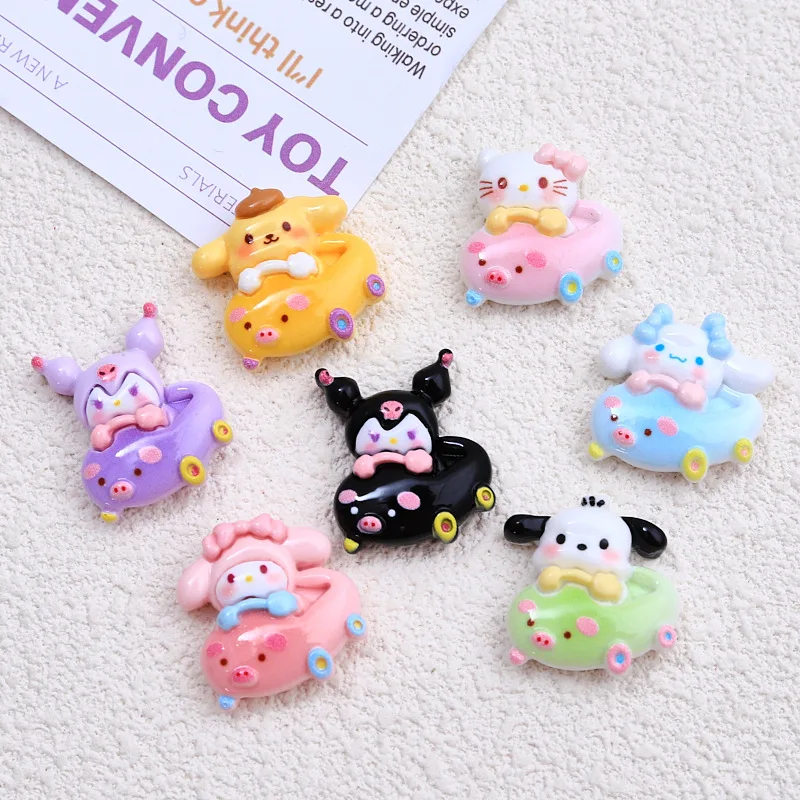 10PCS Kawai bright surface Cartoon Pig Car Series Resin Flat Back Scrapbook Figurine DIY Jewelry Hairpin Decoration Crafts