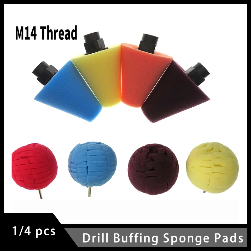 Drill Buffing Sponge Pads M14 Polishing Cone Foam Polisher Buffer Pad waxing Sponge Ball for Automotive Car Wheels Hub Care