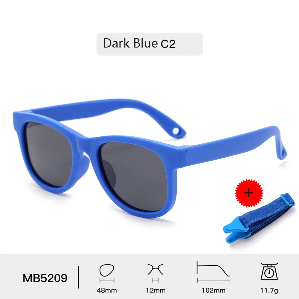 Children Polarized Sunglasses Bendable Flexible Sunglasses with Strap Boys Girl Square Silicone Frame Mirrored UV400 Eyewear