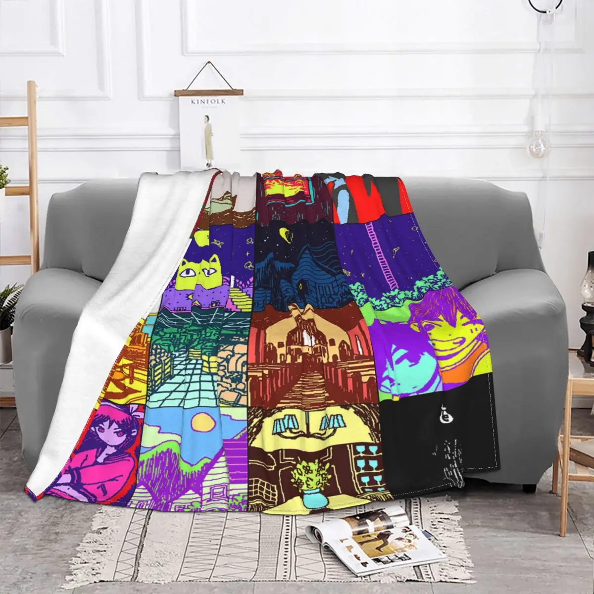 Omori Game Blankets Flannel Print Basil Mari Kel Aubrey Plaid Multi-function Soft Throw Blankets for Sofa Office Rug Piece