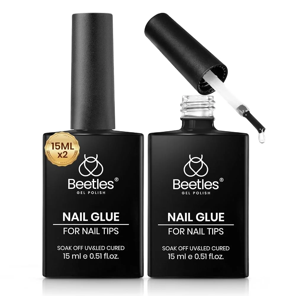 Beetles 2Pcs 15ml UV Gel Nail Glue Strong Hold Low-Odor Formula High Clarity No Yellowing Easy Self-Leveling Application Versatile for Nail Needs Long Retention Time for Acrylic Tips and Clear Press On Nails Self-Leveling Nail Extension Gel