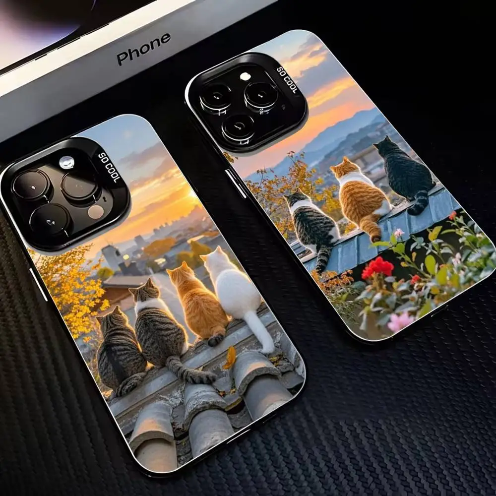 

Cat background at sunset Phone Case For iPhone17,16,15,14,13,12,11 Plus,Pro Max Black Matte Shockproof Cover